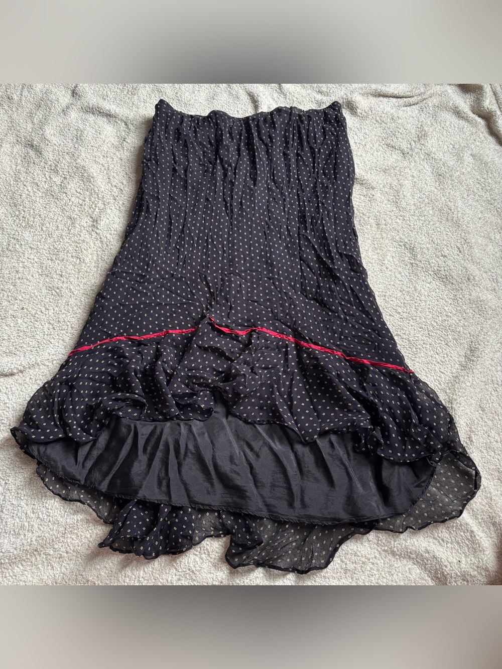 Robbie Bee Black Polka Dot High-Low Skirt with Red Trim